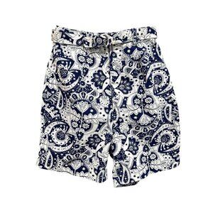 Grants Wash n Wear Women's Vintage 1960s Blue Floral Print Shorts Belt Japan